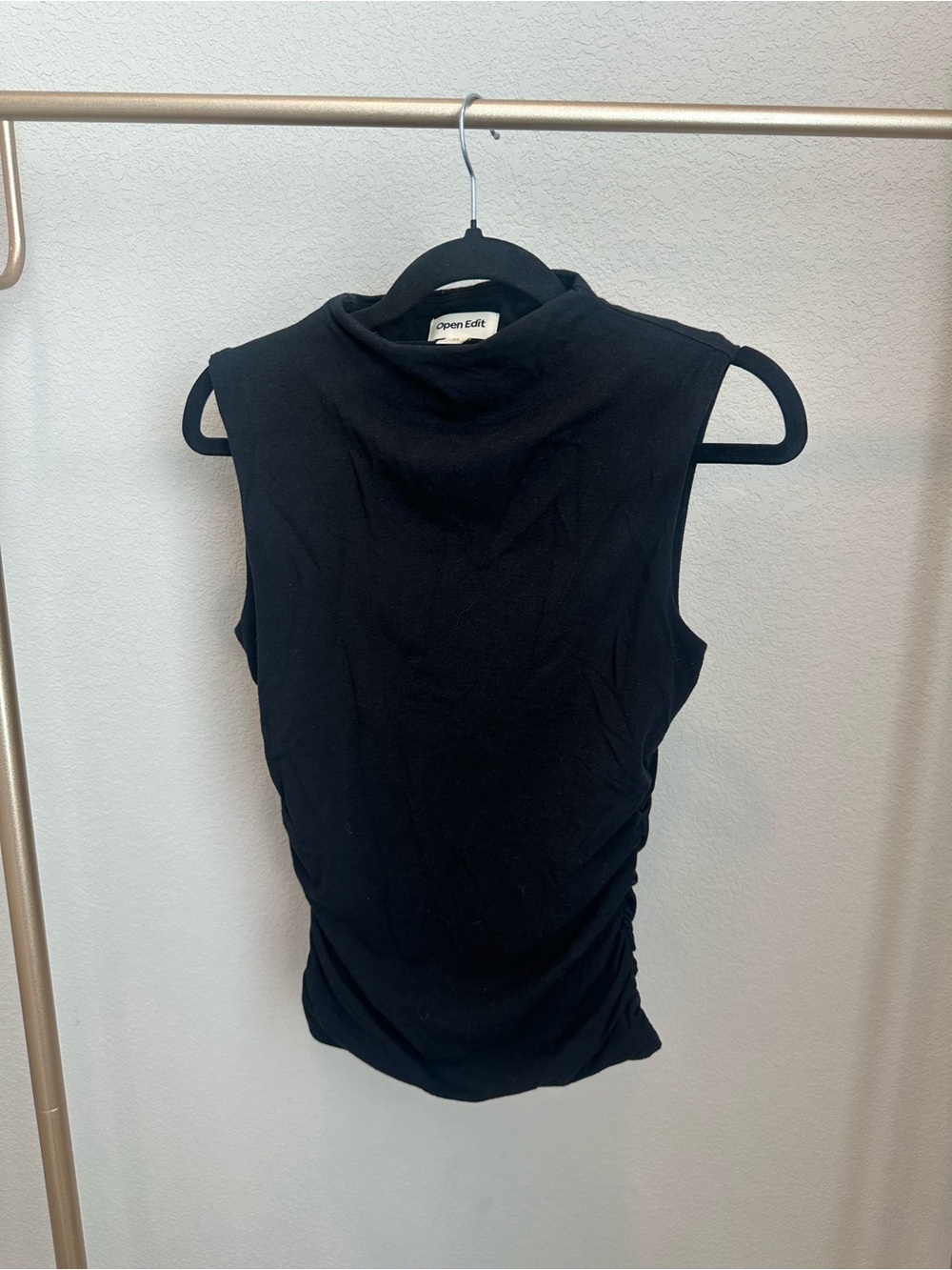 Open Edit Black Sleeveless Mock Neck Tank
